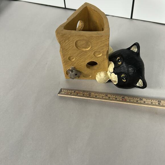 Vintage Figi Brand Tuxedo Cat And Mouse Cheese Pen Holder Vase Votive Holder - Picture 8 of 8